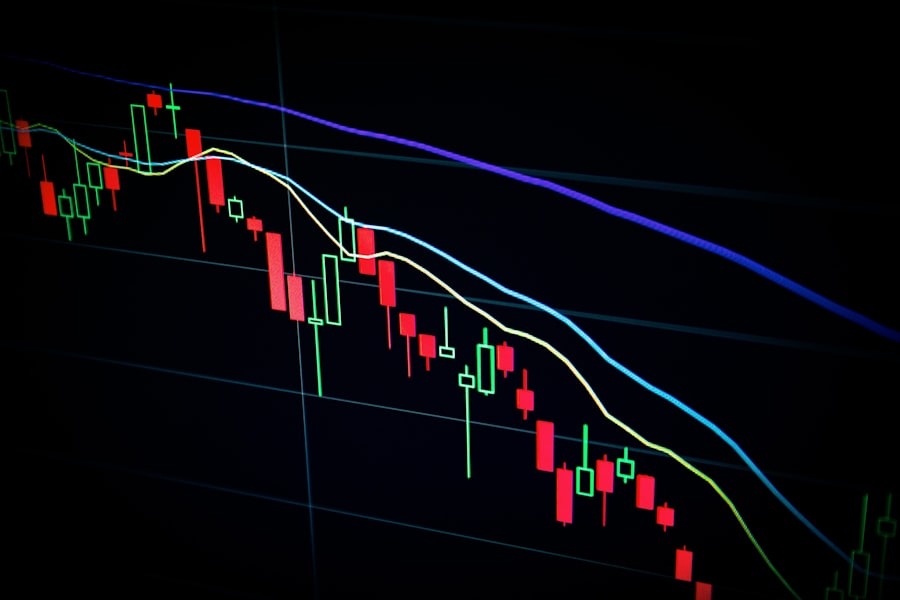 Trading desk with multiple market data screens