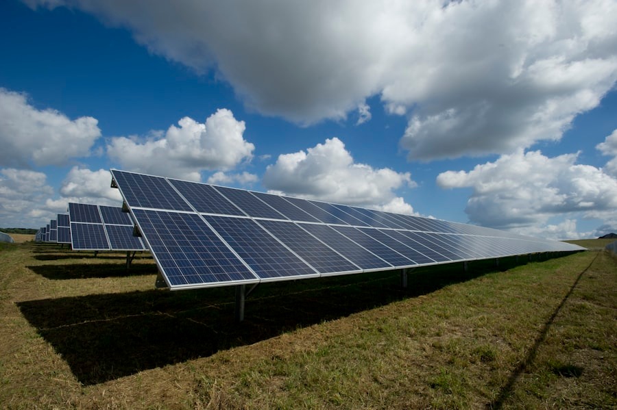 Solar energy installation at sunset